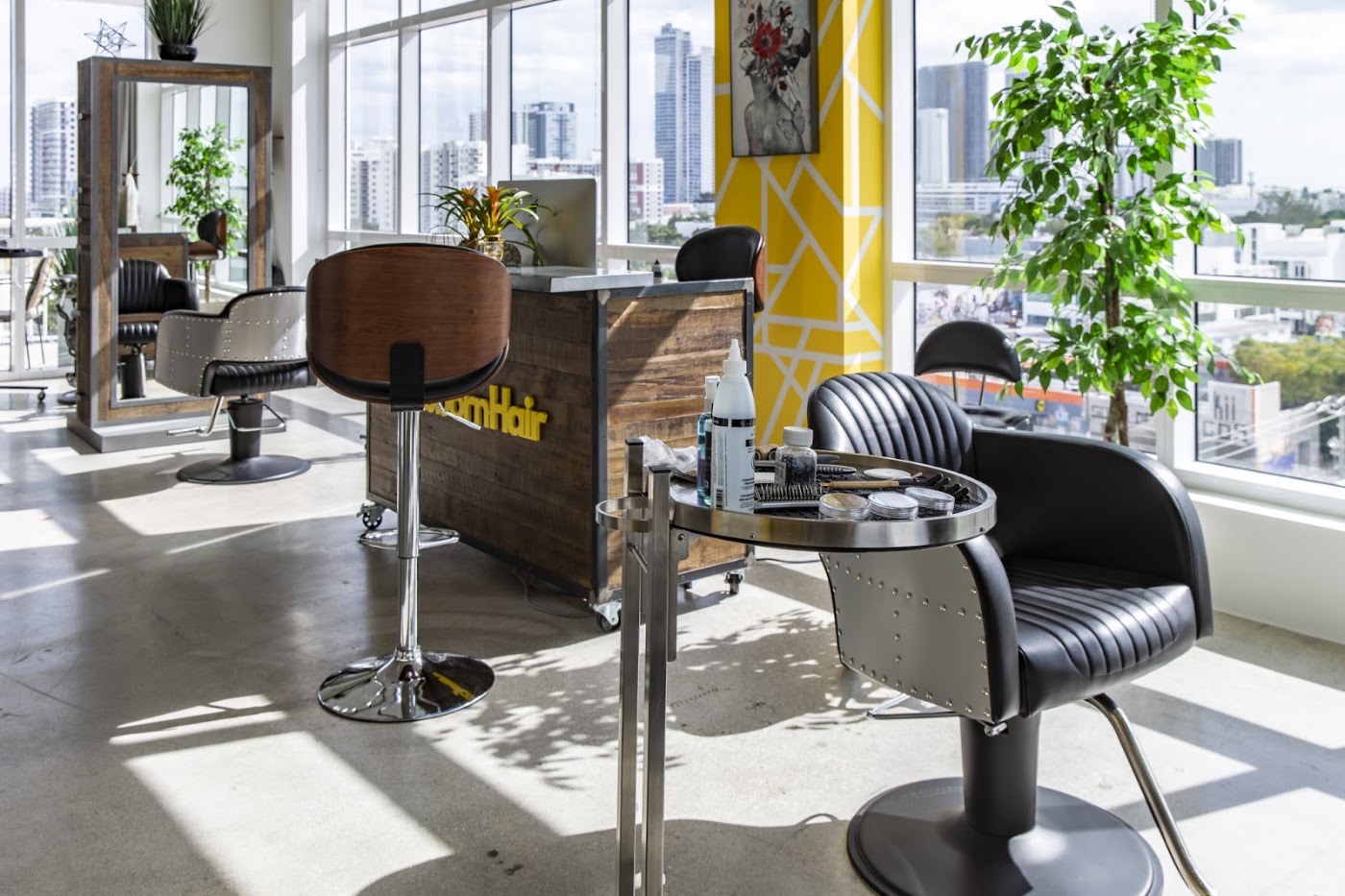 Styling stations by the windows overlooking Wynwood